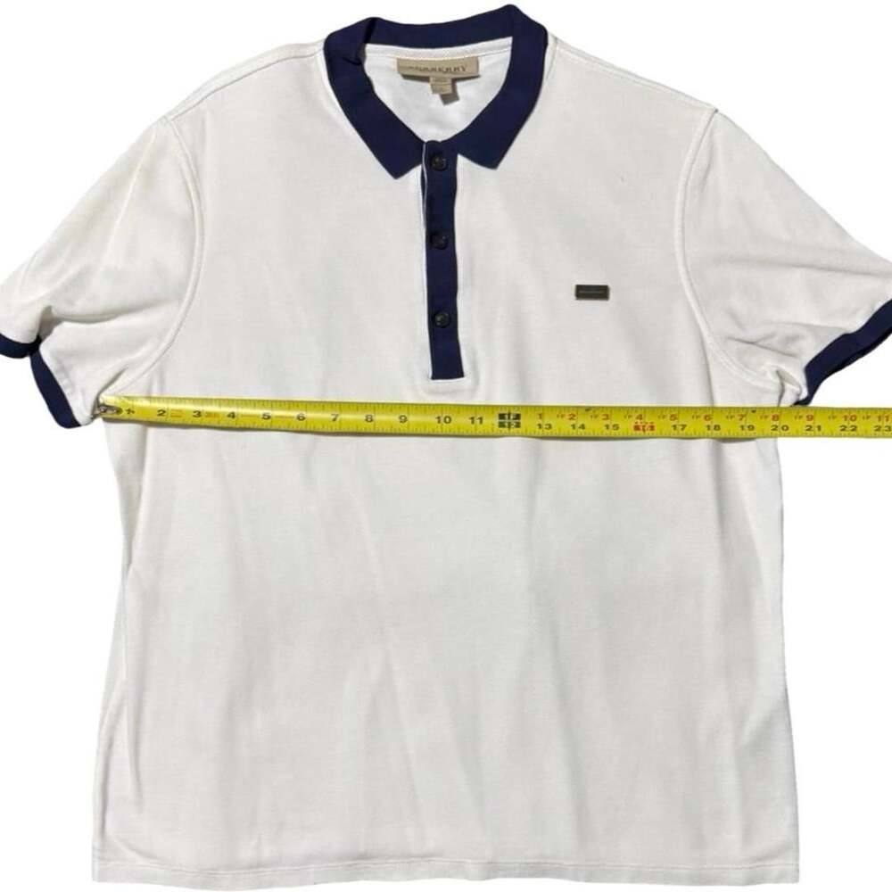 Burberry London England Polo Shirt Size L White Navy Blue Pique - Picture 3 of 7